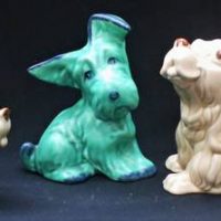 3 x Vintage English Dog figurines incl cream Sylvac 3177 and Green scotty dog - Sold for $50 - 2019