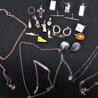 Box lot mainly silver jewellery incl Charms, Enamel, charm bracelet, earrings, ingots, chains, Siam earrings, etc - Sold for $62 - 2019