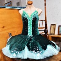 Handmade ballet dancing costume and tutu - green velour with sequined embellishments - Small Adult - Sold for $56 - 2019