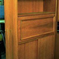 Mid Century Modern Teak Veneer wall unit with  sliding doors and drinks section by McRob Furniture - Sold for $50 - 2019
