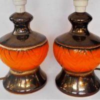 Pair of 1970s Ellis Style lamp bases in iridescent brown and orange glaze - Sold for $50 - 2019