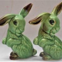 Pair of Vintage stylised Sylvac rabbit figurines 15cm tall - Sold for $50 - 2019