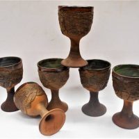 Set of 6 post war Australian Pottery - Robert Beck ceramic goblets, incised to base - Sold for $50 - 2019