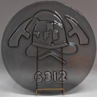 Vintage Scandinavian cloud Glass  6312 MFB Fire Brigade Plaque - 34cm D - Sold for $35 - 2019