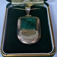 c1970s Sterling Silver 925 pendant and chain with square malachite stone - Sold for $68 - 2019