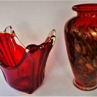 2 x Vintage Ruby Art glass vases inc - Classical shape with gold inclusions plus another - Sold for $35 - 2019