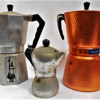 3 x Vintage Italian Aluminium Coffee percolators  including Coppered Caffe Rapid - Sold for $50 - 2019