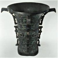 Chinese Bronze Vase with geometric pattern 20cm tall - Sold for $81 - 2019