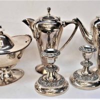 Group of EPNS including Hardy Brother tureen, Candle sticks, coffee pots etc - Sold for $25 - 2019