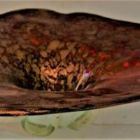 Large red Italian art glass centerpiece bowl with adventurine inclusions 43cm in diameter - Sold for $62 - 2019