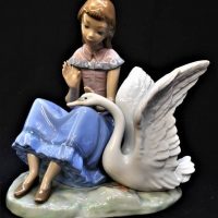 Vintage Nao  Lladro Porcelain figurine girl with swan 19cm tall - Sold for $87 - 2019