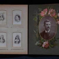 1888 leather bound photograph Album -  mainly Australian Photographers including Melbourne , Broken Hill, Sydney with Advance Australia frontice and b - Sold for $93 - 2019