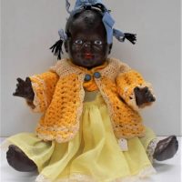 1940s black composition Topsy Doll - painted eyes, wearing vintage clothing - 46cms L - Sold for $248 - 2019