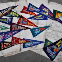 Group with lots of Australian souvenir pennants and CSR sugar sacks - Sold for $37 - 2019
