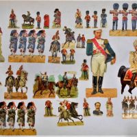 Large group of Victorian Chromo Litho Scraps  - Military  Figures, Scottish Pipers, Mounted  soldiers etc - Sold for $81 - 2019