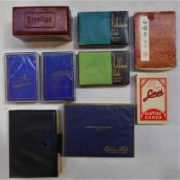 Small box assorted playing cards incl advertising - Oriana, Rathdown Club, Rothman's Cigarettes, Royalty, Prestige twin pack in Bakelite case, etc - Sold for $37 - 2019