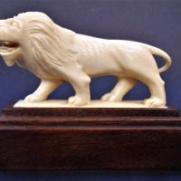 Vintage Carved IVORY Lion Figure - on Original Base - 9cm L - Sold for $106 - 2019