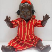 1940s black composition Topsy Doll - sleep eyes, wearing earrings - 43cms L - Sold for $124 - 2019