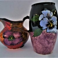 2 x c1930's H & K Tunstall English pottery vases incl 'Panola Pansy' floral vase and jug - Sold for $37 - 2019