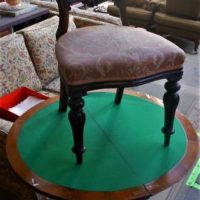 2 x pieces Victorian furniture incl round card table with inlaid walnut Veneer folding top and carved tripod claw feet and balloon back chair - Sold for $50 - 2019