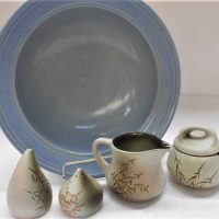 Group lot post war Australian Pottery incl John Dermer bowl and Ellis domestic ware - Wheat pattern - Sold for $31 - 2019