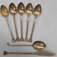 Group of Australian Apex Sterling silver demitasse spoons , golf spoon and cake knife v - Sold for $31 - 2019