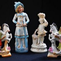 Group of European bisque figures including a pair of horse and carriages, - Sold for $56 - 2019