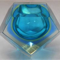 Mid Century Italian Murano Mandruzzato sommerso faceted cut blue and clear uranium glass bowl, approx 9cm H - Sold for $211 - 2019