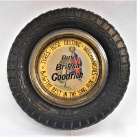 Vintage Novelty GOODRICH Tyre shaped ASHTRAY - Rubber Gilt Edged Cord tyre surrounding Glass Ashtray w Transfer BUY BRITISH GOODRICH The Best in The L - Sold for $75 - 2019