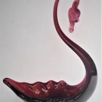 Vintage Whitefriars art glass purple swan bowl - 215cm tall - Sold for $31 - 2019
