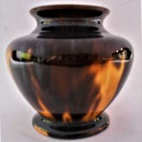 c1930's Australian Pottery - McHugh ceramic vase, brown and yellow glaze - 8cm tall - numbered to base - 12 - Sold for $43 - 2019