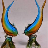 2 x Art Glass fish figurine  vases in Blue and amber - Sold for $62 - 2019