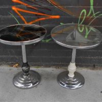 2 x Art deco side table  with Bakelite fittings  one with acid etched Yacht - Sold for $50 - 2019
