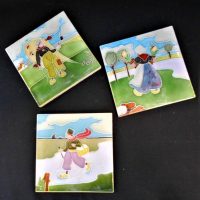Set of 3 Victorian English made Majolica tiles - sporting today - Sold for $87 - 2019