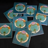 Set of 9 Victorian English made Majolica tiles - Art Nouveau - Sold for $112 - 2019