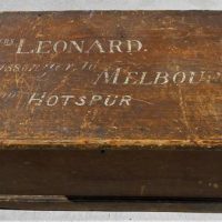 Victorian c1860's Travelling Trunk - made from cedar w original Stippled Paintwork, text to top reads MRS LEONARD Passenger to Melbourne, Per ship HOT - Sold for $137 - 2019
