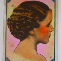 c1920s Pickford Slide hand coloured glass negative portrait of 'Art Deco Lady' - approx19cm x 15cm - Sold for $137 - 2019
