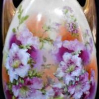 1920s Austrian two handled vase with Hibiscus flowers 34cm - Sold for $50 - 2019