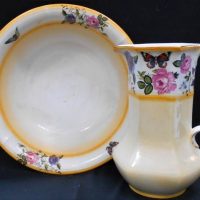 1930s J & G Meakin Washbowl and jug with Rose and butterfly decoration - Sold for $43 - 2019