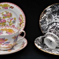 2 x  English Bone china trios - Royal Crown Derby Black Aves and Minton Cuckoo - Sold for $75 - 2019