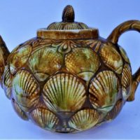 Australian Colonial  majolica  Bendigo pottery Teapot with sea shell decoration -  spout AF - Sold for $3353 - 2019