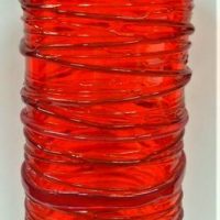 Australian Eileen Gordon Studio Glass deep orange cylinder vase with applied  freeform ribbon banding - approx 29cm H - Sold for $112 - 2019