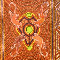 Australian aboriginal dot painting - Art with lizards - approx 60cm x 100cm - Sold for $43 - 2019