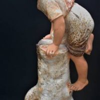 Large 1920s Mattei Bros, Melbourne plaster statue of a boy climbing a tree stump with snail to base - approx 50cms H - marked to base - Sold for $62 - 2019