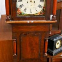 Mid Victorian Long case 8 DAY CLOCK by a Wigan maker In Mahogany veneer case with hand painted 'moon face' dial - AF - Sold for $422 - 2019