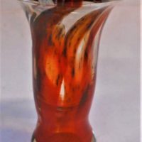 Modern TRUDY HARRIS Australian Art Glass VASE - Clear w Red colour through body, cylinder shape w open flared top, signed & dated 1981 to base - 185cm - Sold for $35 - 2019