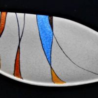 Retro 1970s German ceramic dish with yellow and blue highlights - Sold for $35 - 2019