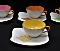 Set of 6 x 1960s Retro Westminster, Australia cups and saucers in harlequin colours - Sold for $37 - 2019