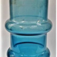 Vintage blue Scandinavian art glass vase with lobed stem - 25cm H - Sold for $50 - 2019