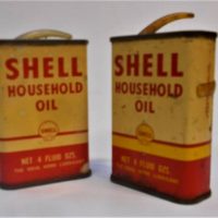 2 x vintage red and cream Shell household Oil Tins (4 fl Ozs) - Sold for $87 - 2019
